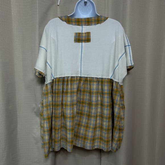 Pol Pullover Short Sleeve Tunic Top Women's Size Small Plaid Bottom NWT - Picture 2 of 9